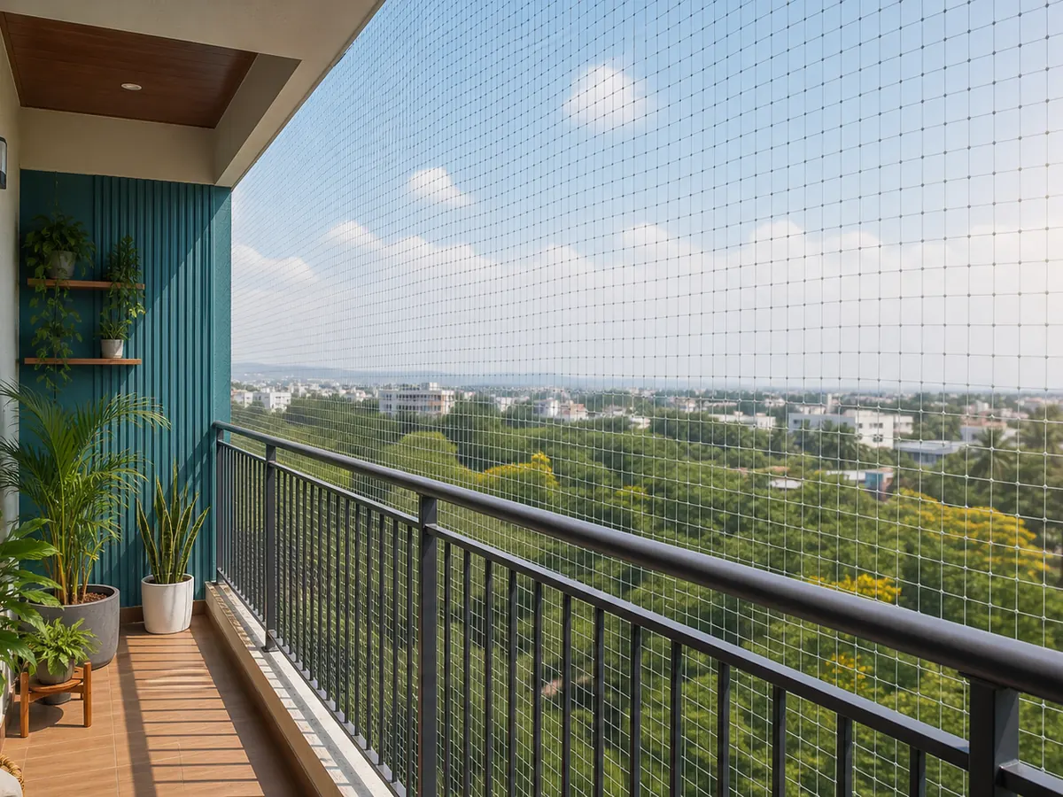 Royal Safety Projects team installing a balcony safety net